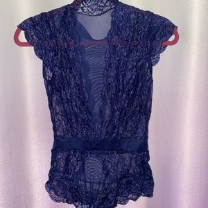 NWOT Sheer High Collar Blue Lingerie Bodysuit SM